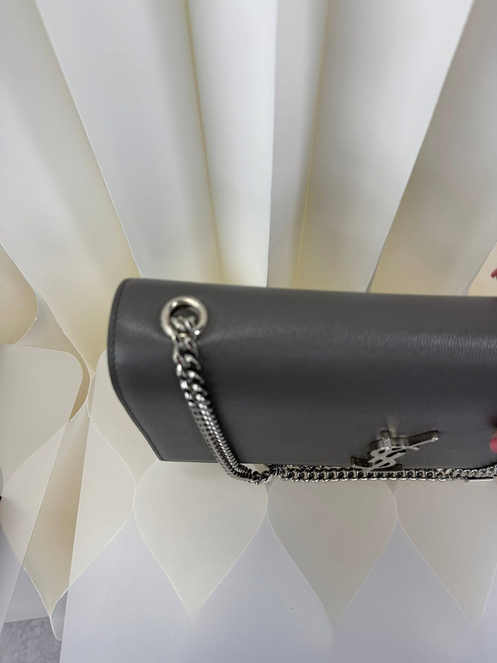 Saint Laurent YSL Large Chain Wallet Grey Silver Hardware