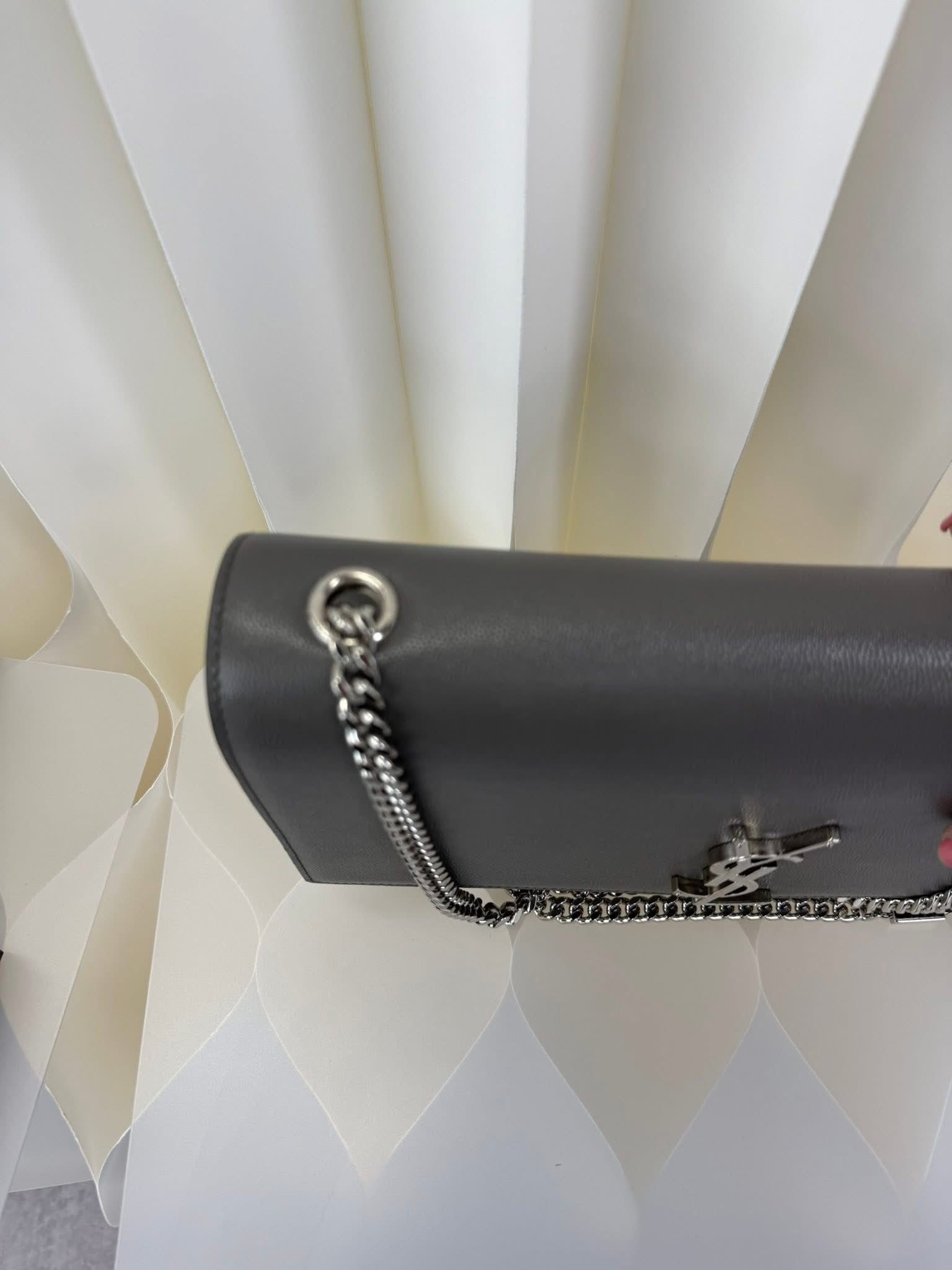 Saint Laurent YSL Large Chain Wallet Grey Silver Hardware