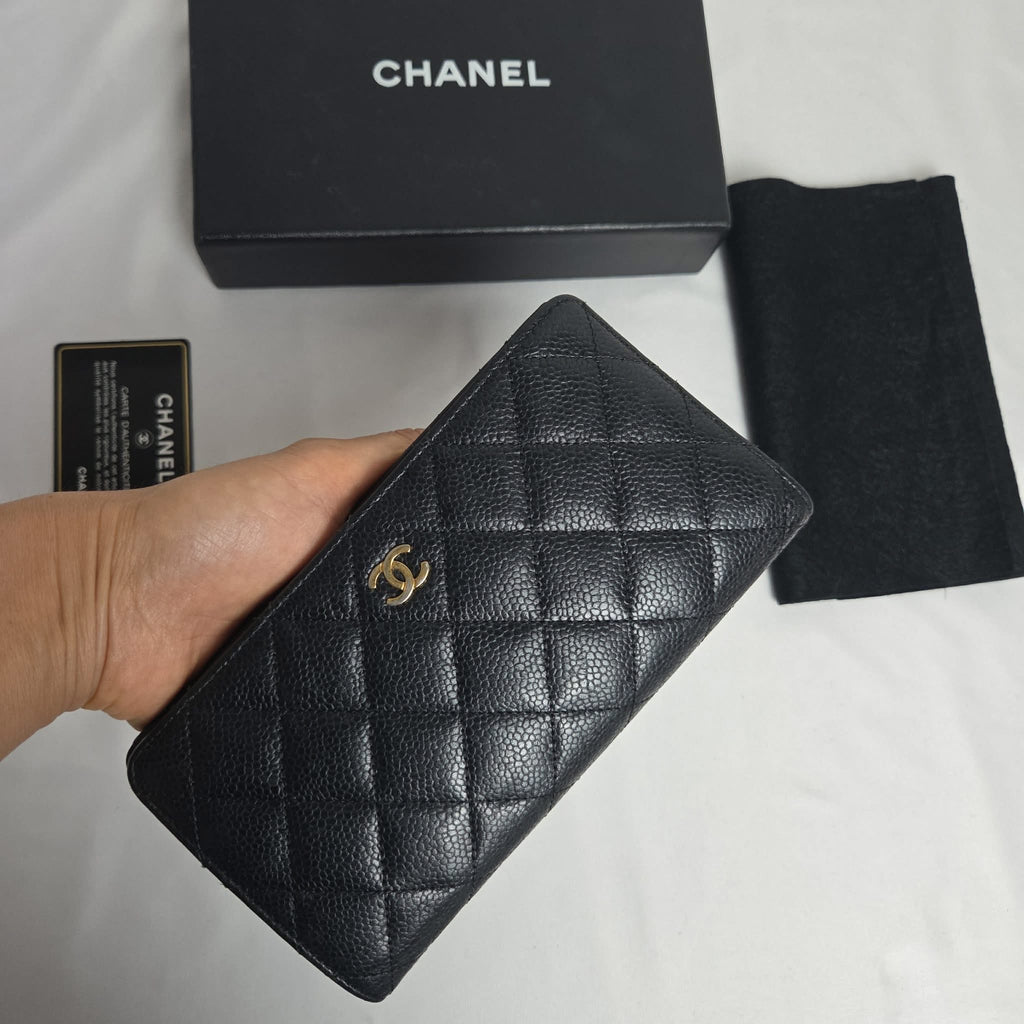 Chanel Classic Long Wallet Black Caviar Leather GHW Series 18