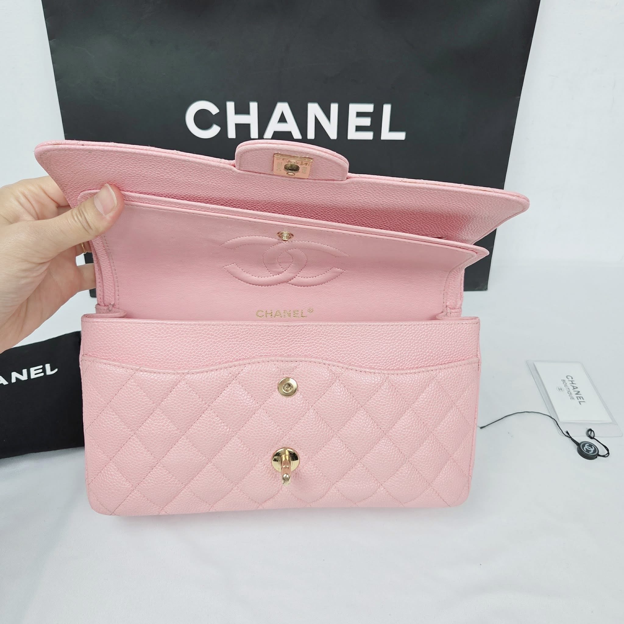 Chanel Classic Medium Caviar Light Pink Gold