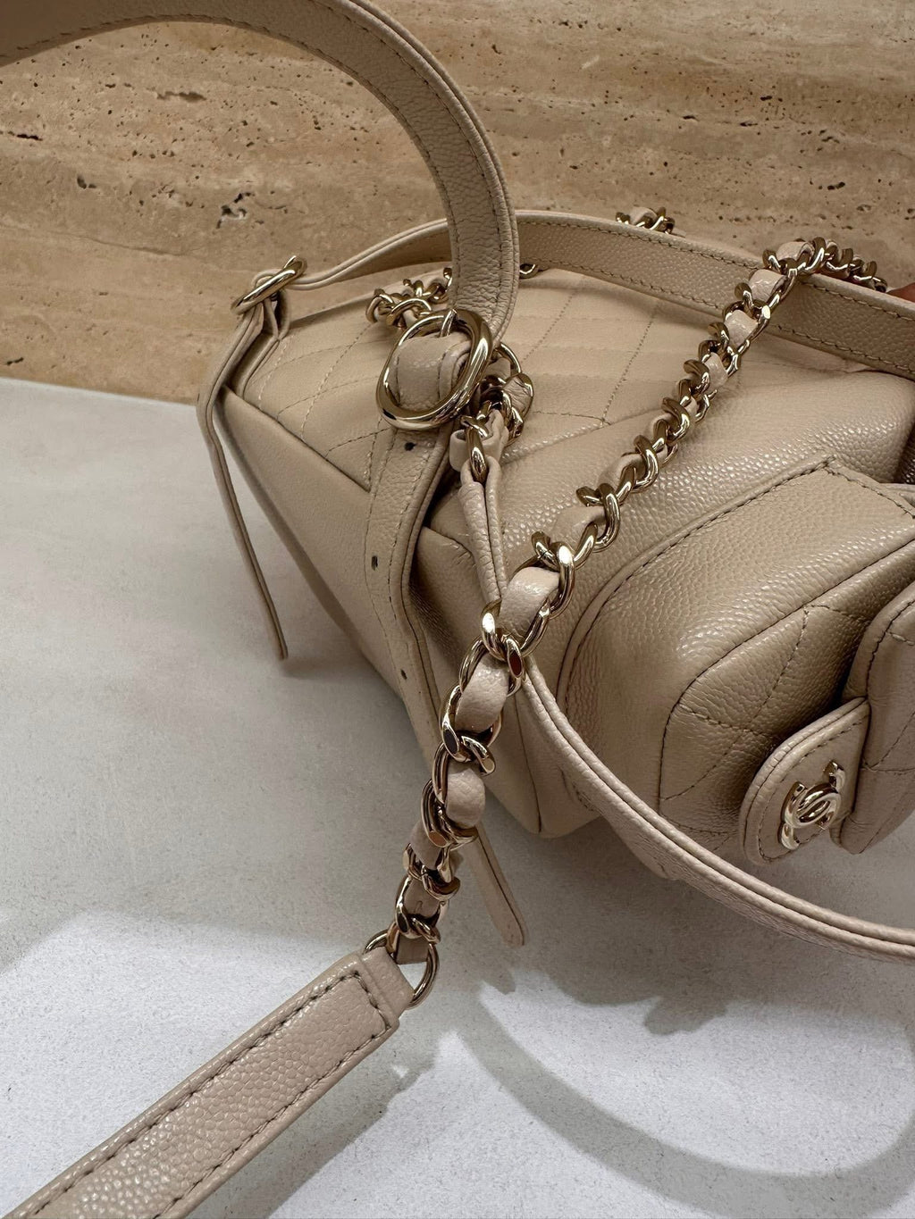 Chanel Small Backpack Microchip Champagne Gold