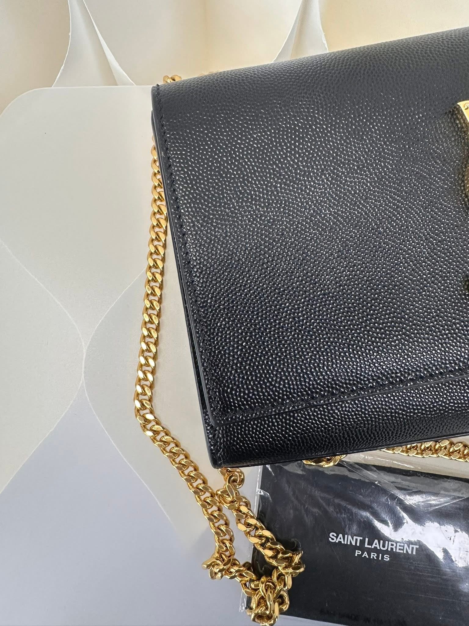 Saint Laurent YSL Small Chain Wallet Black Gold