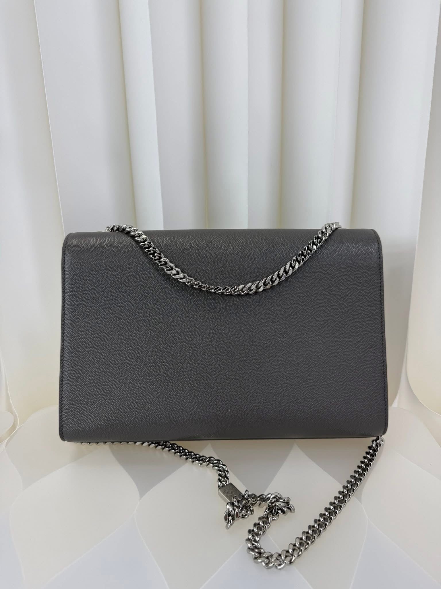 Saint Laurent YSL Large Chain Wallet Grey Silver Hardware