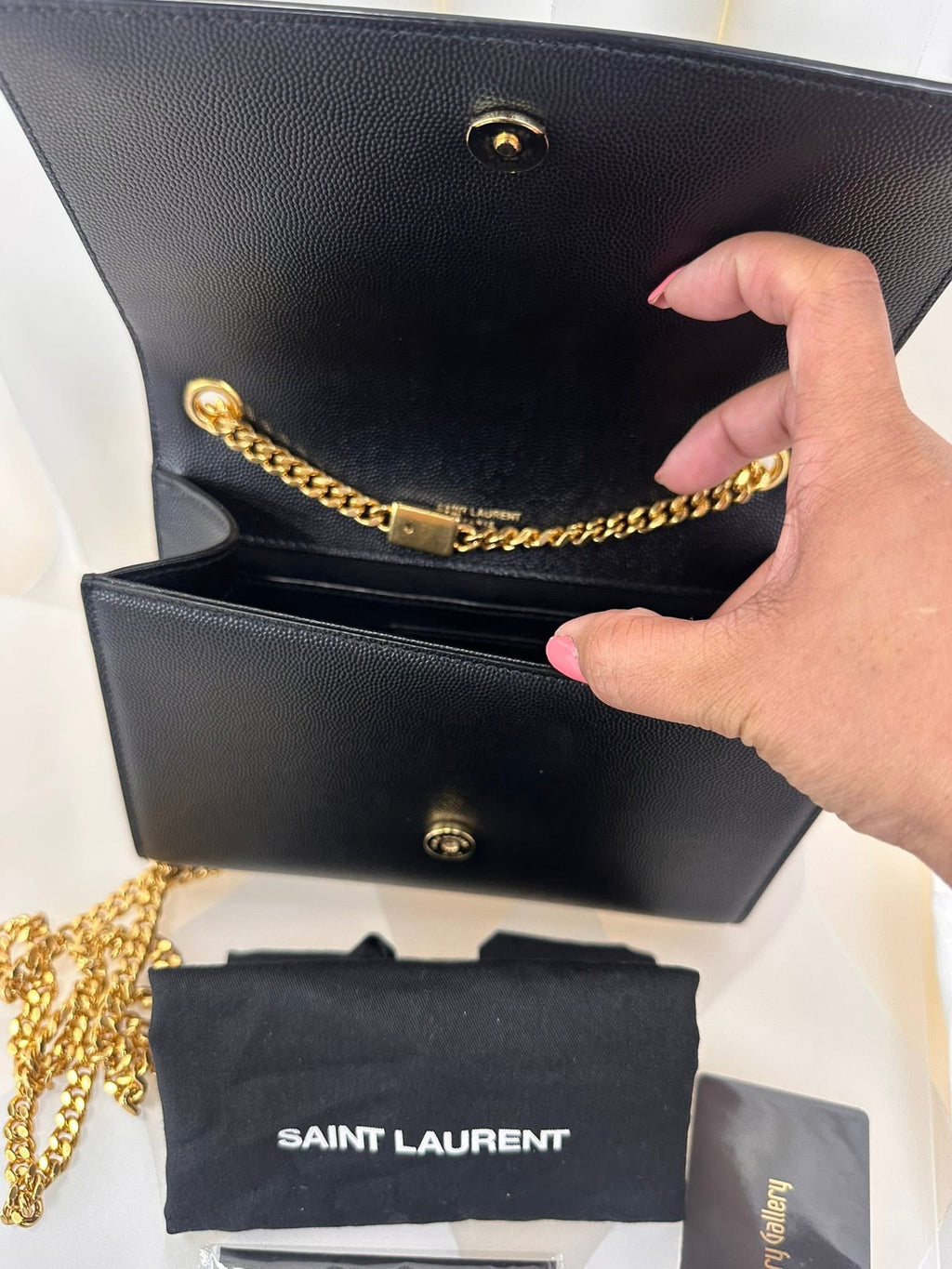 Saint Laurent YSL Small Chain Wallet Black Gold