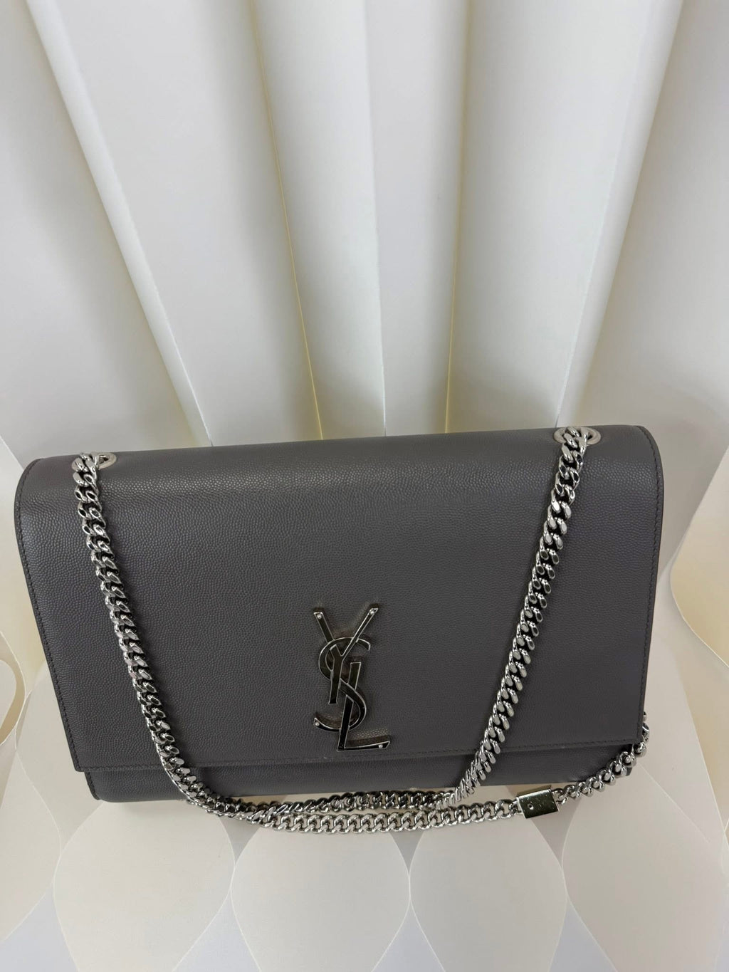 Saint Laurent YSL Large Chain Wallet Grey Silver Hardware