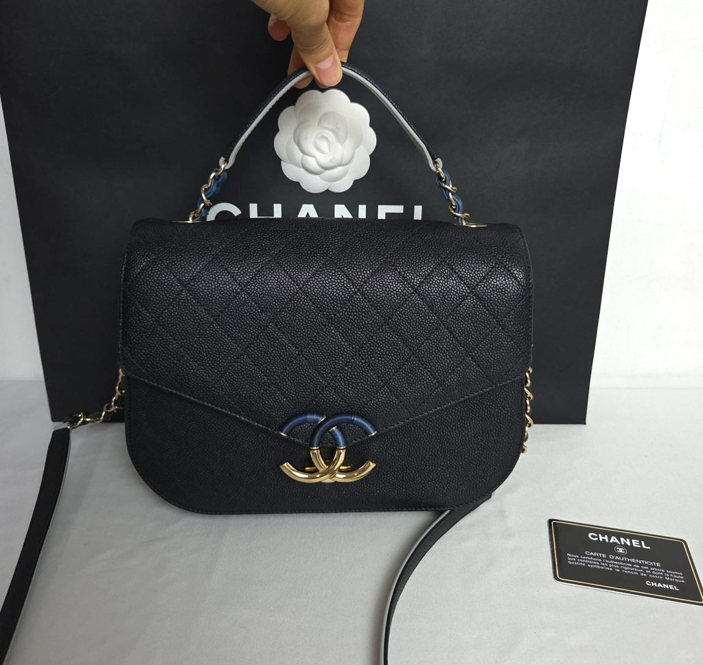 Chanel Chanel Handle & Crossbody Caviar Black Gold