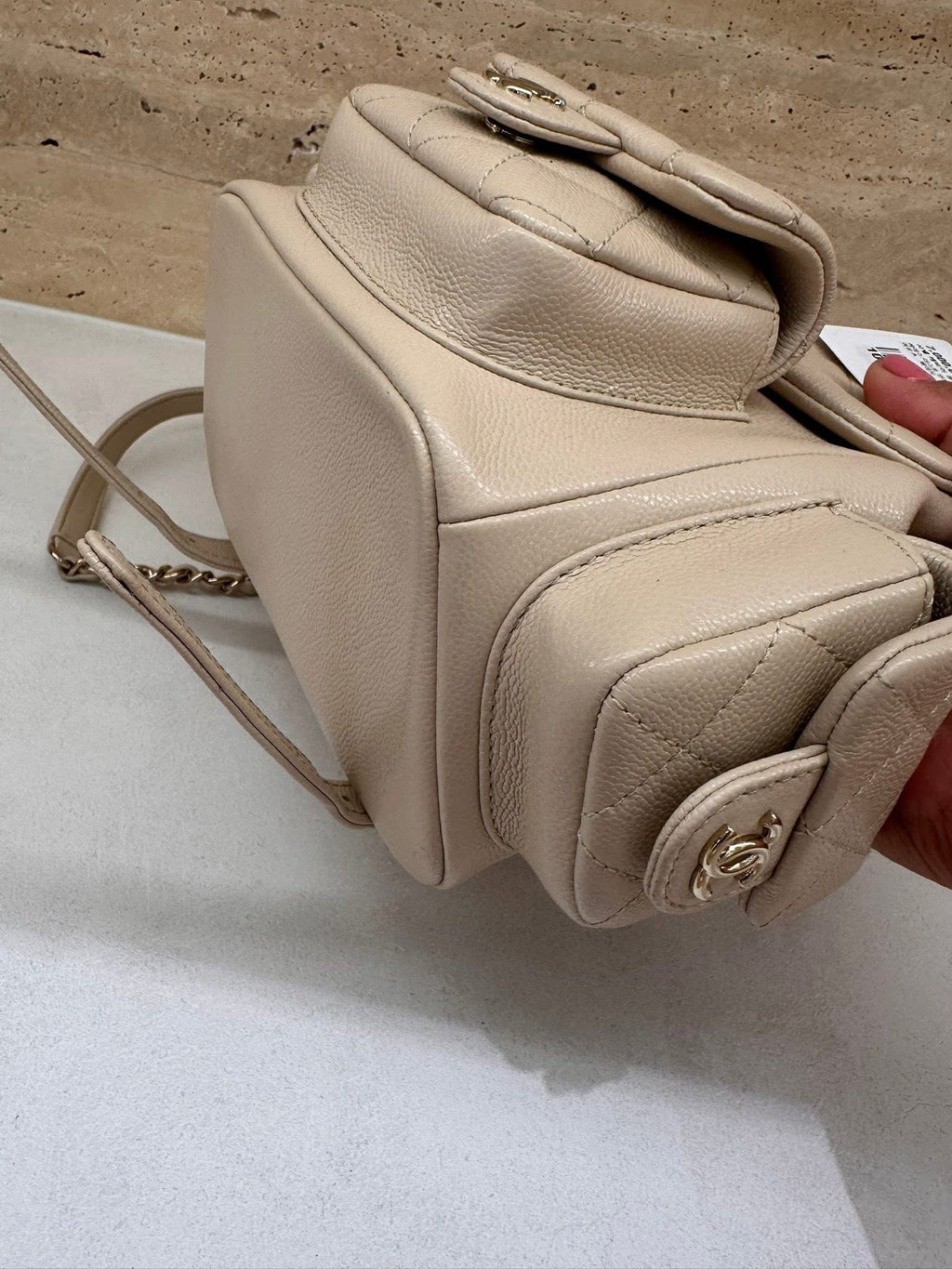 Chanel Small Backpack Microchip Champagne Gold