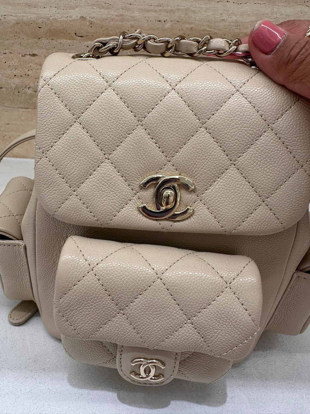Chanel Small Backpack Microchip Champagne Gold