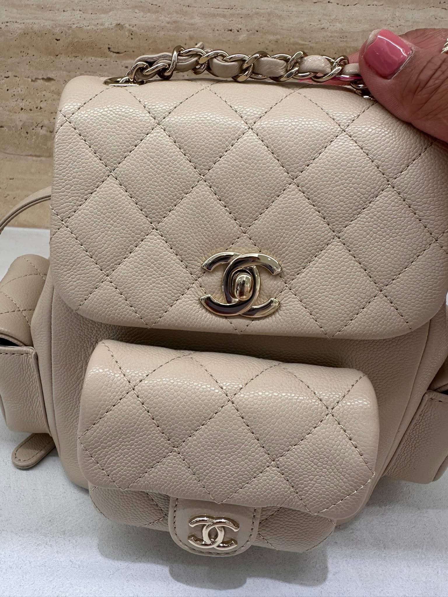 Chanel Small Backpack Microchip Champagne Gold