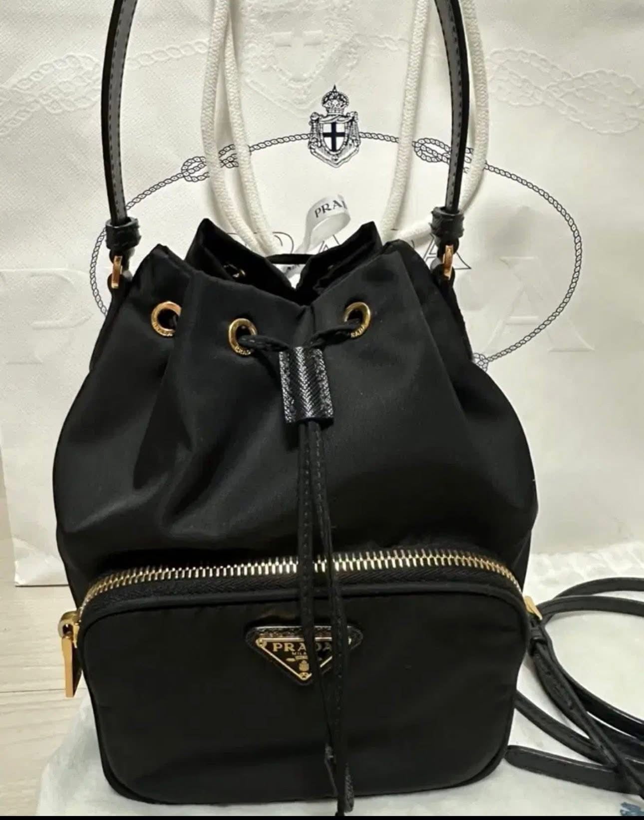 Prada Nylon Bucket Bag – Black Nylon – Gold Hardware