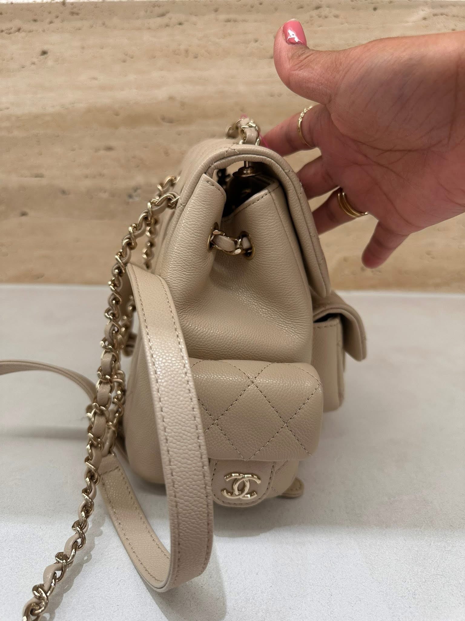 Chanel Small Backpack Microchip Champagne Gold