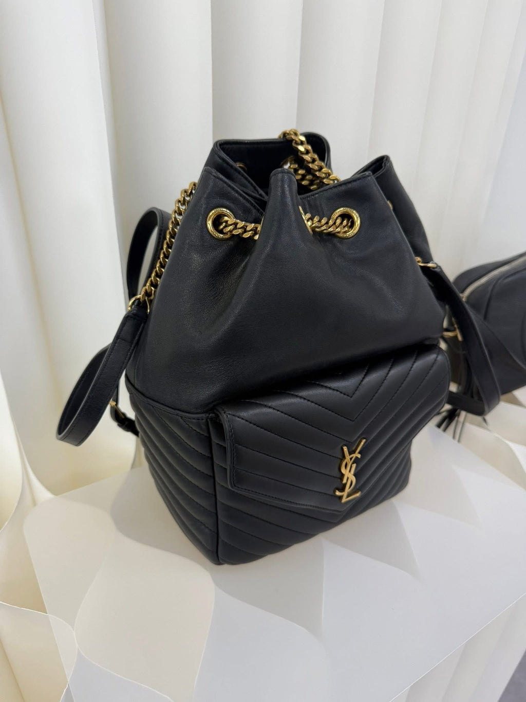 Saint Laurent YSL Chevron Bucket Backpack Black Gold