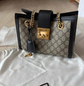 Gucci Small Padlock Shoulder Bag – GG Supreme Canvas – Black/Beige – Gold Hardware