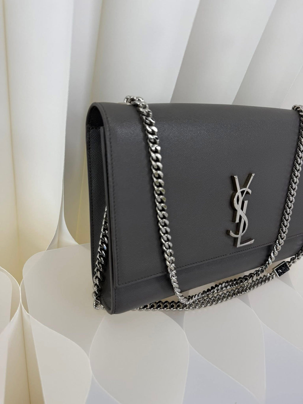 Saint Laurent YSL Large Chain Wallet Grey Silver Hardware