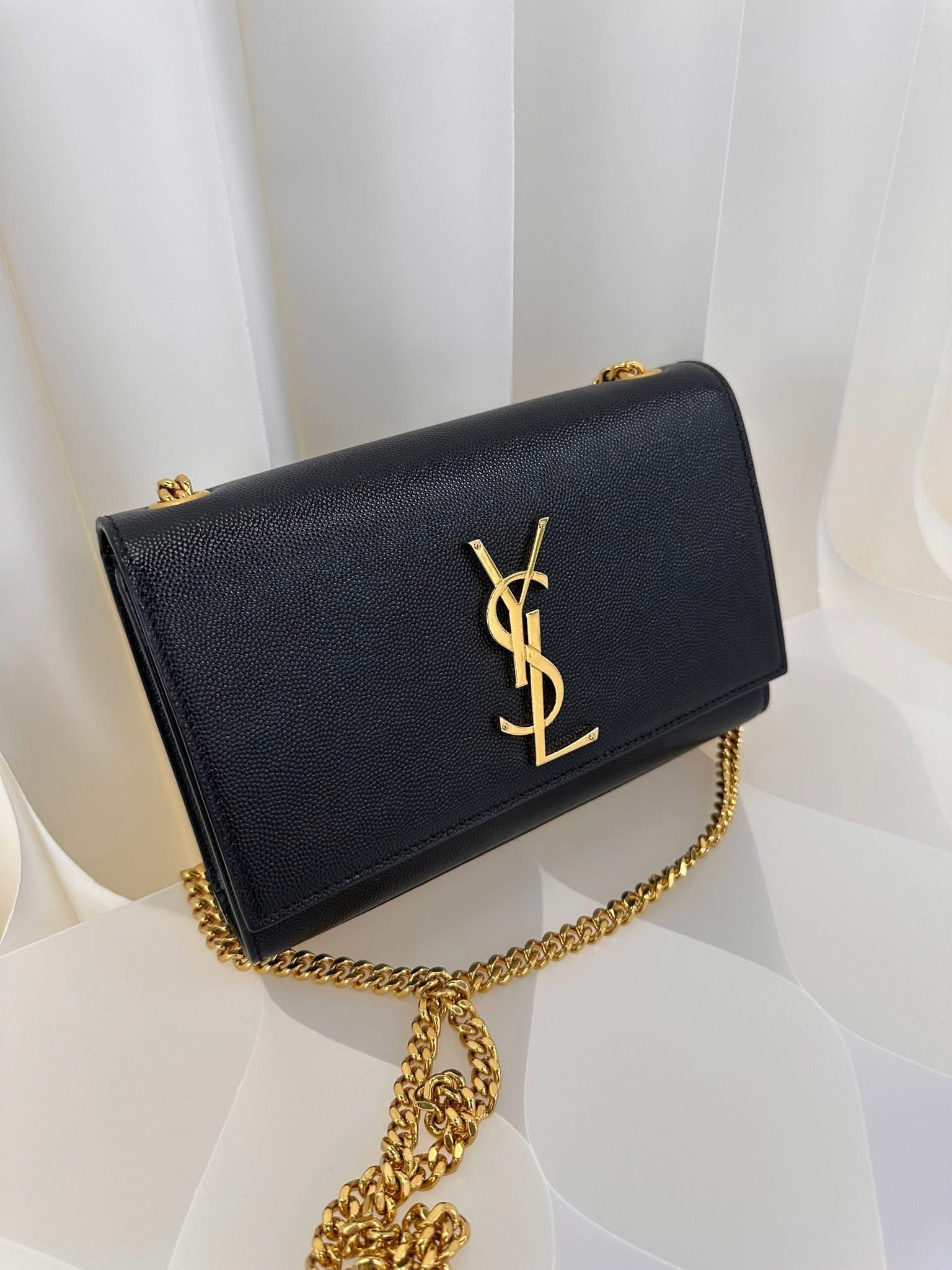 Saint Laurent YSL Small Chain Wallet Black Gold