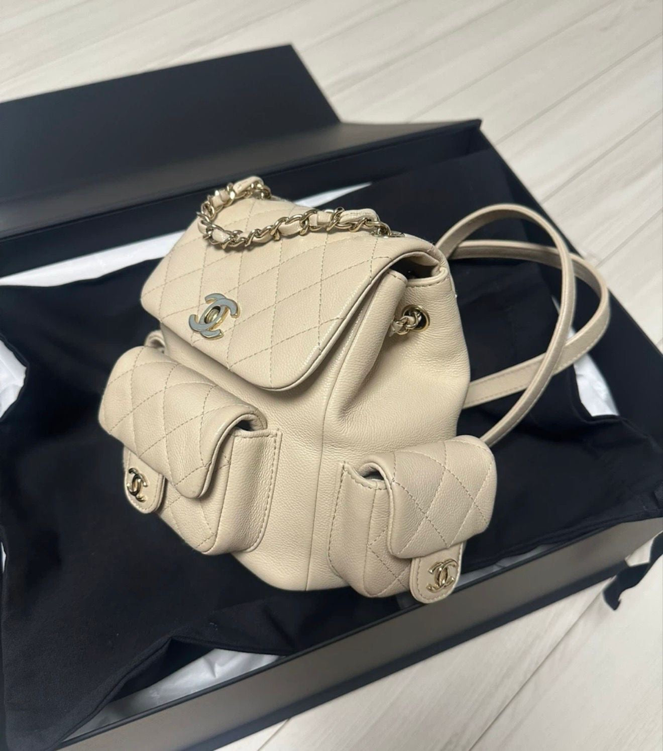 Chanel Small Backpack Beige Caviar GHW