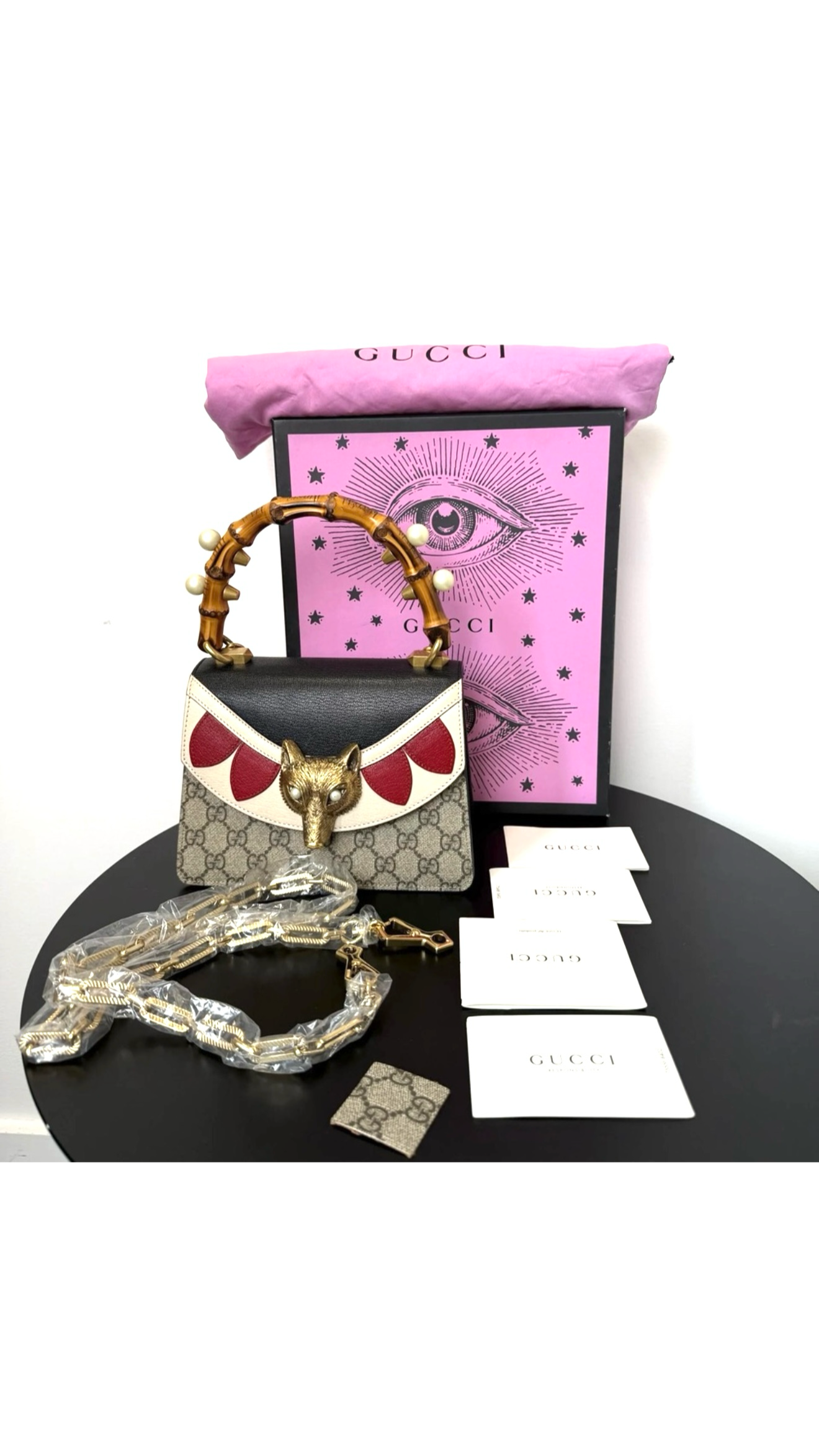 Gucci GG Supreme Pearl Fox Bamboo Top Handle Bag - Limited Editon