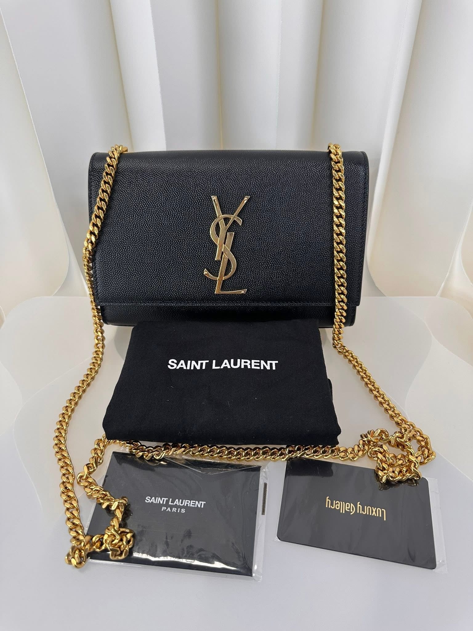 Saint Laurent YSL Small Chain Wallet Black Gold