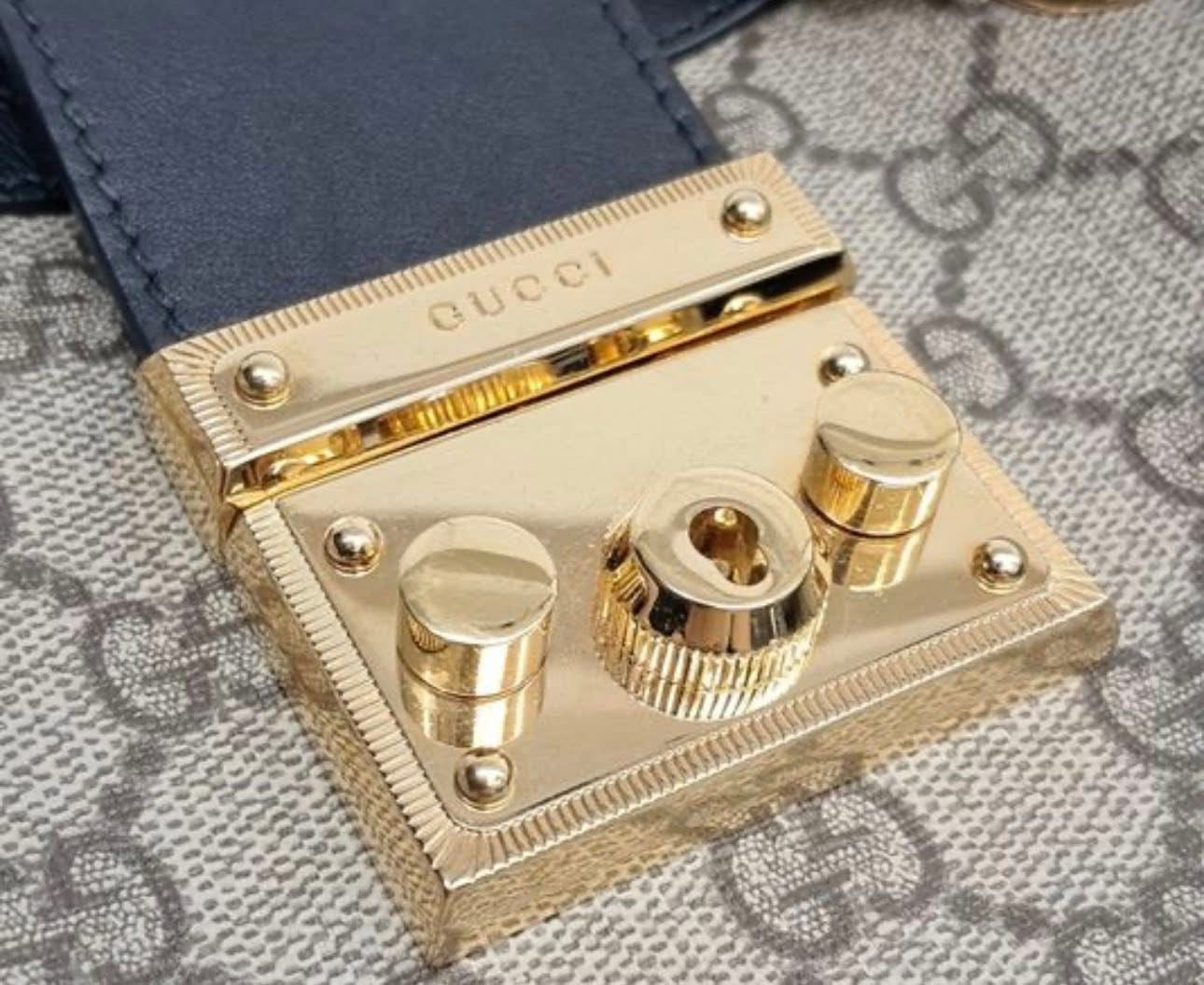 Gucci Small Padlock Shoulder Bag – GG Supreme Canvas – Black/Beige – Gold Hardware
