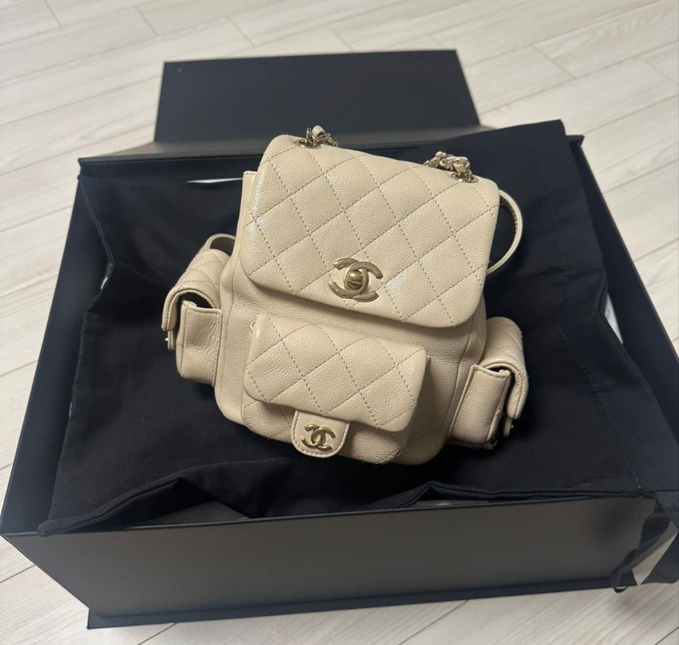 Chanel Small Backpack Beige Caviar GHW