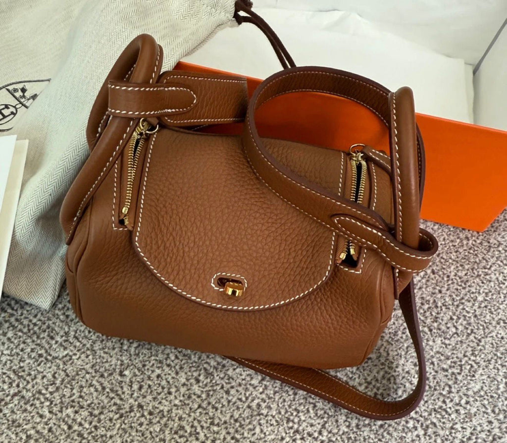 Hermès Mini Lindy – Gold / Cognac Clemence Leather Gold Hardware
