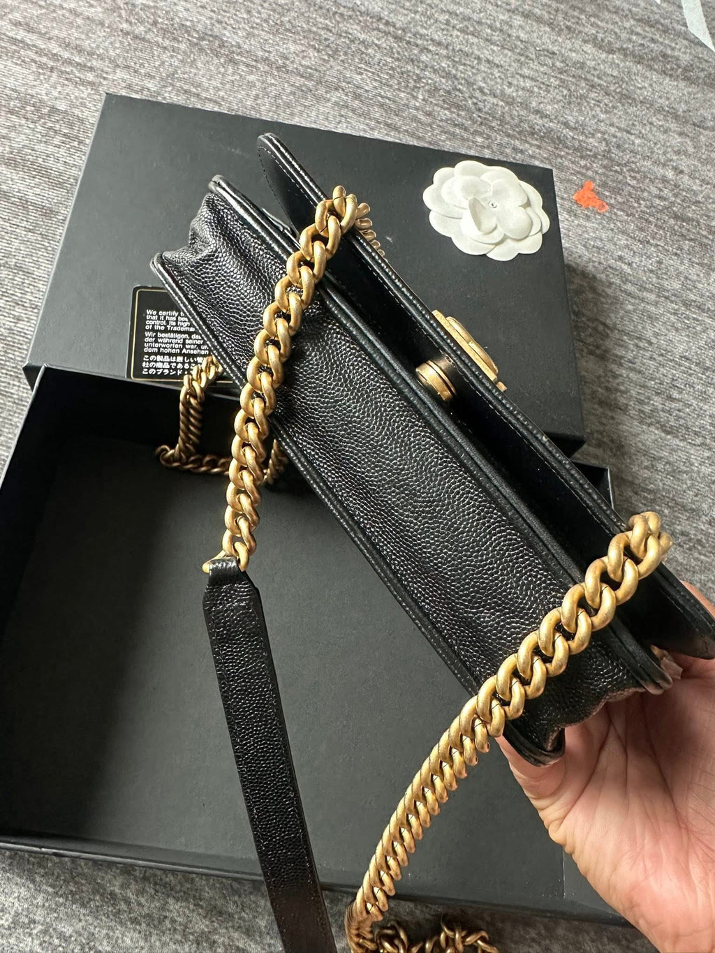 Chanel Boy Wallet on Chain Caviar Gold