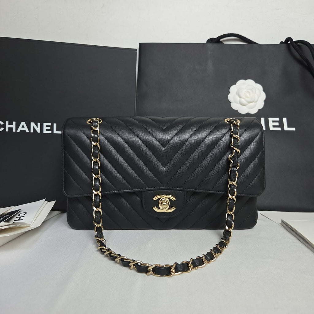 Chanel Classic Medium Caviar Black Gold