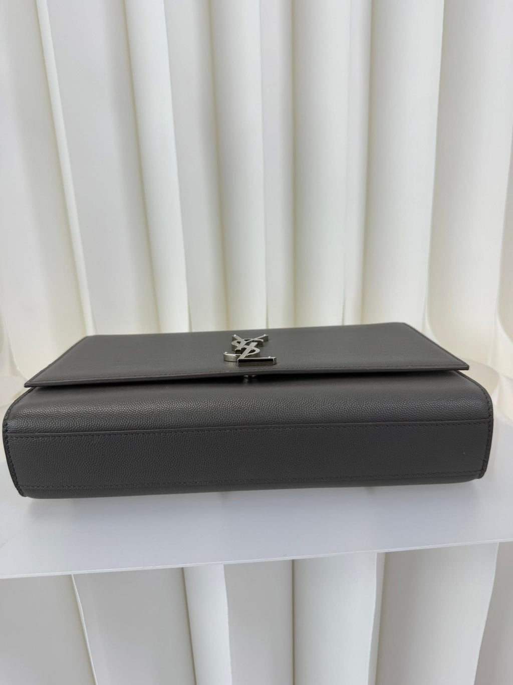 Saint Laurent YSL Large Chain Wallet Grey Silver Hardware