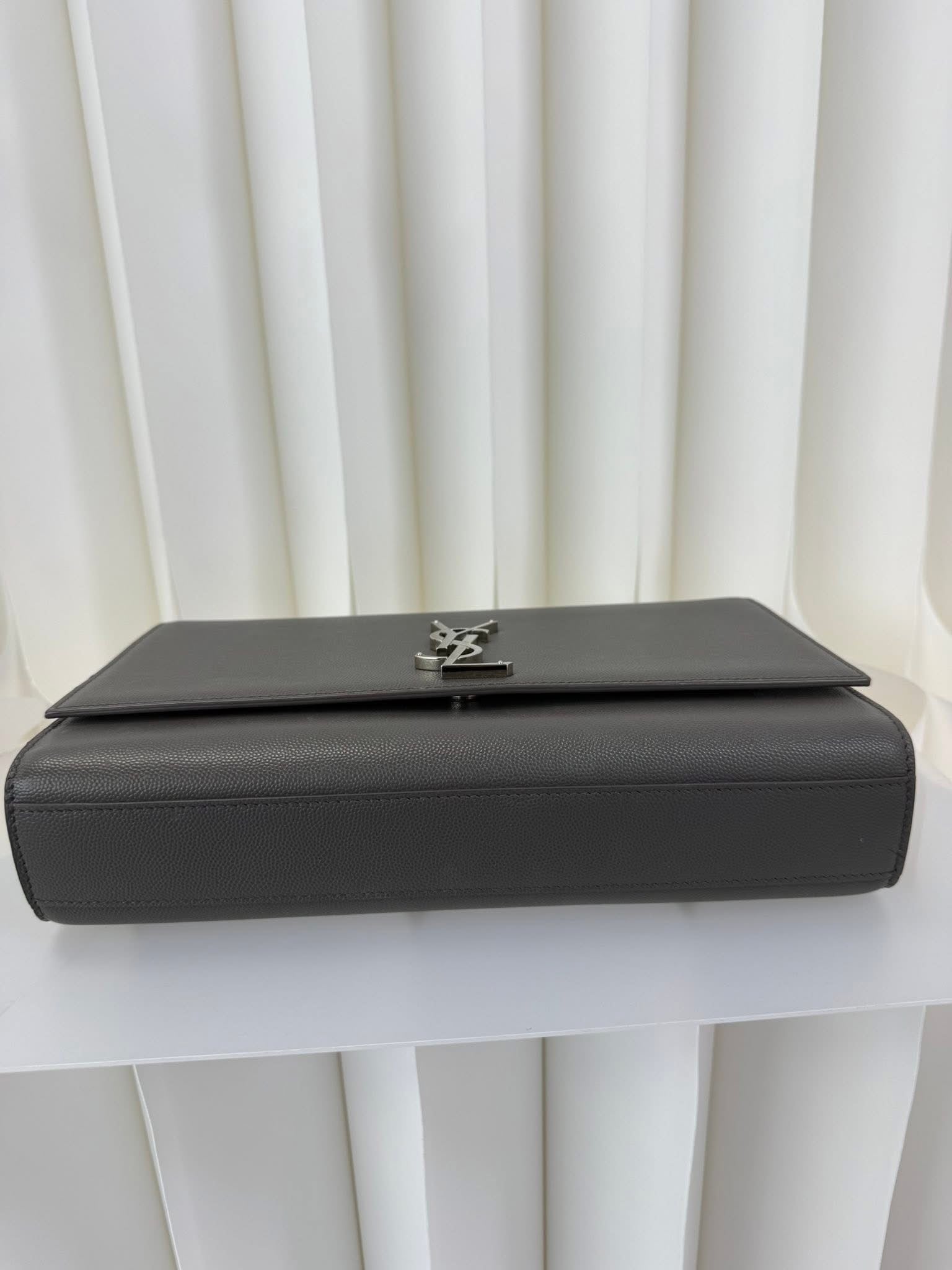 Saint Laurent YSL Large Chain Wallet Grey Silver Hardware