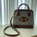 Gucci Horsebit Small Top Handle Bag – GG Supreme Canvas – Brown Leather Trim