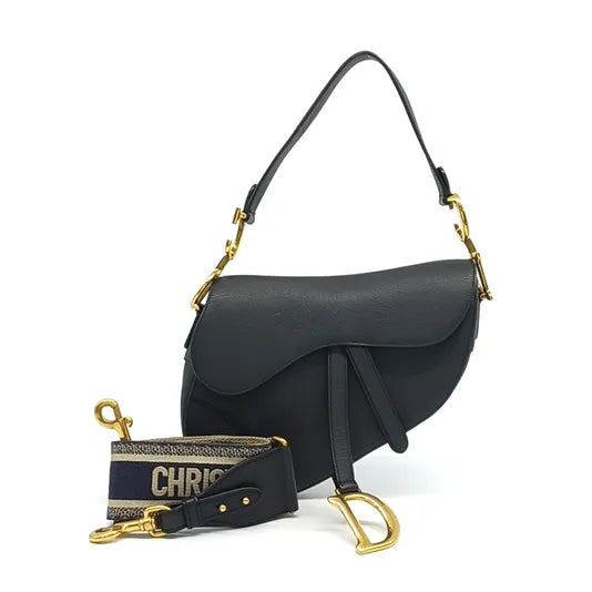 Christian Dior Saddle Bag – Black Leather, Gold-Tone Hardware