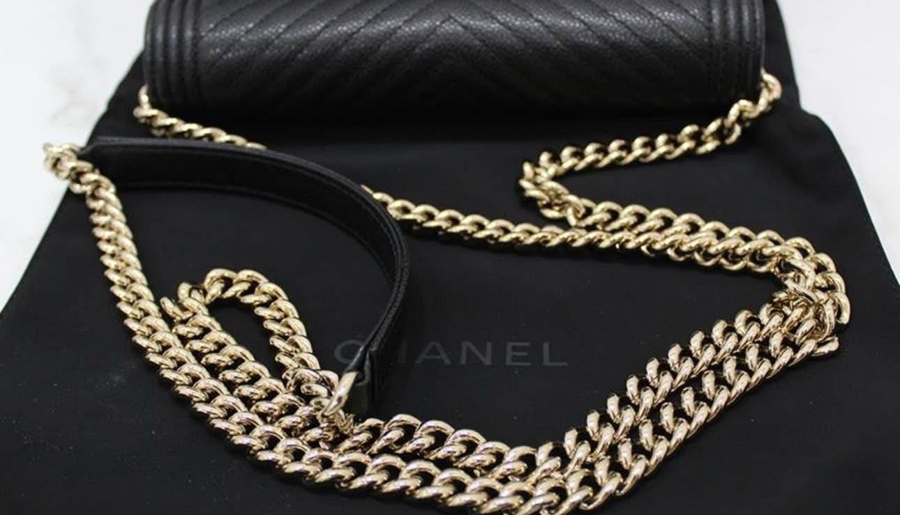 Chanel Boy Bag Chevron WOC – Black Caviar with Champagne Gold Hardware