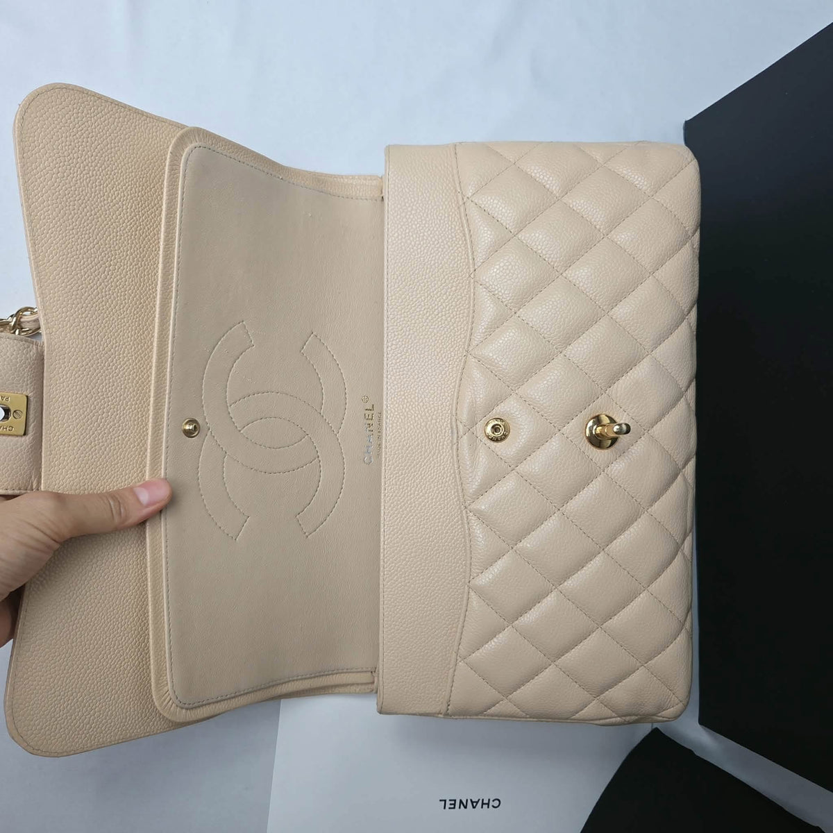 Chanel Classic Flap Jumbo Caviar – Beige