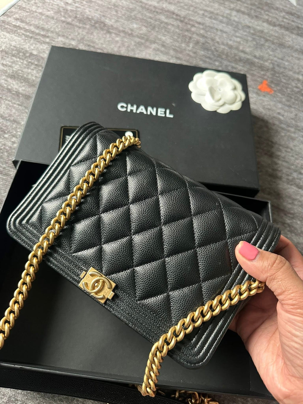 Chanel Boy Wallet on Chain Caviar Gold