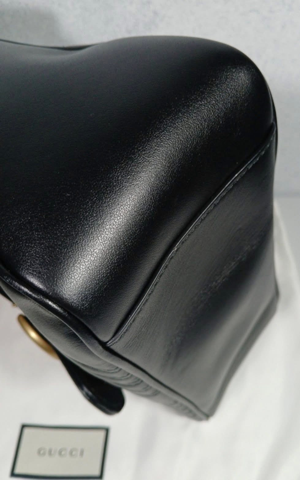 Gucci Marmont Top Handle Bag – Black Leather – Gold Hardware