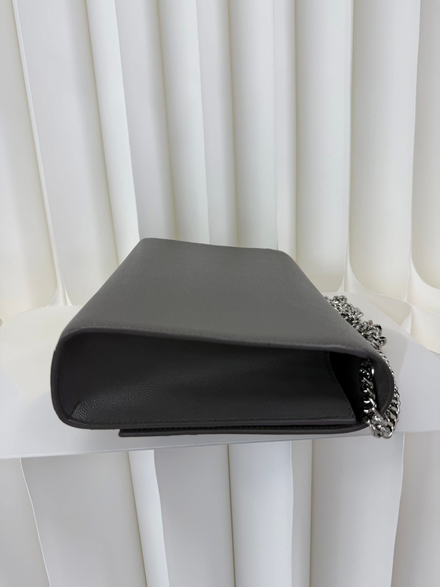 Saint Laurent YSL Large Chain Wallet Grey Silver Hardware
