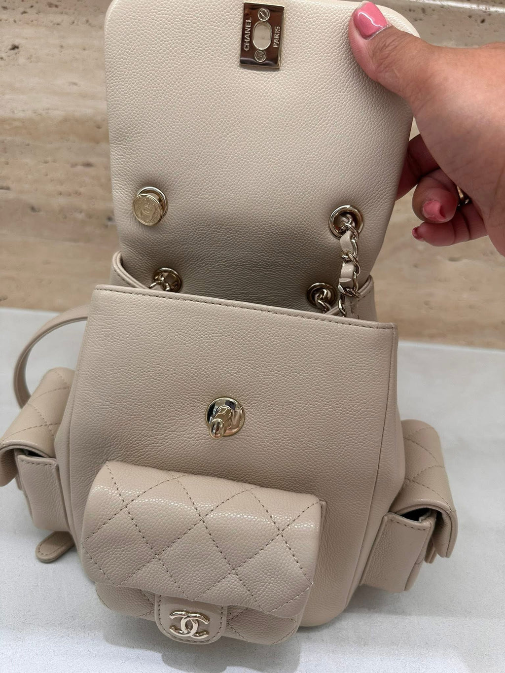 Chanel Small Backpack Microchip Champagne Gold