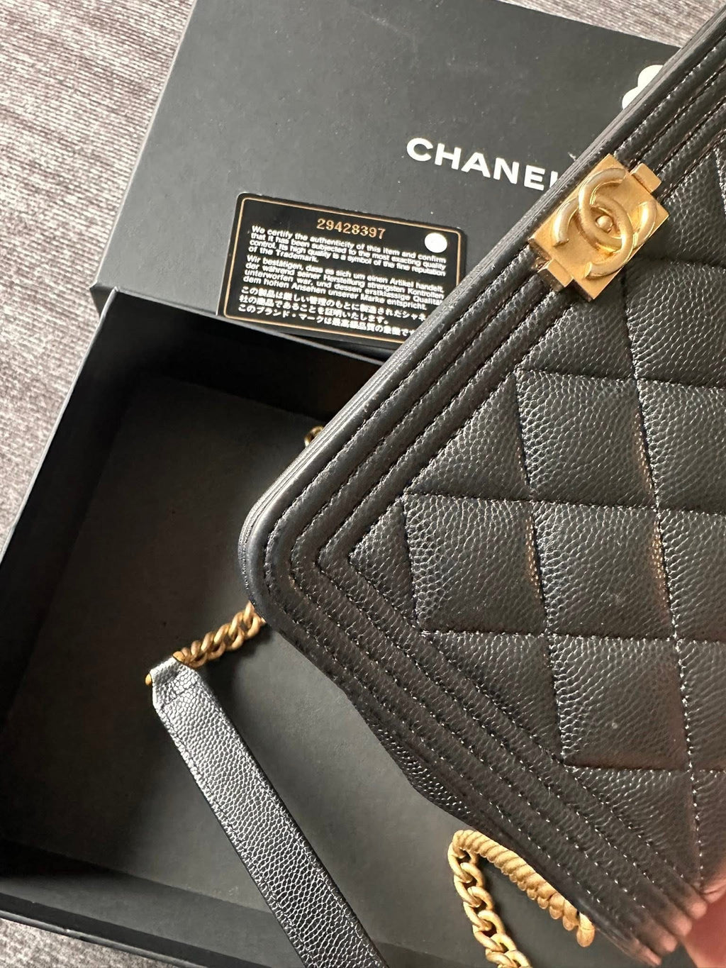 Chanel Boy Wallet on Chain Caviar Gold