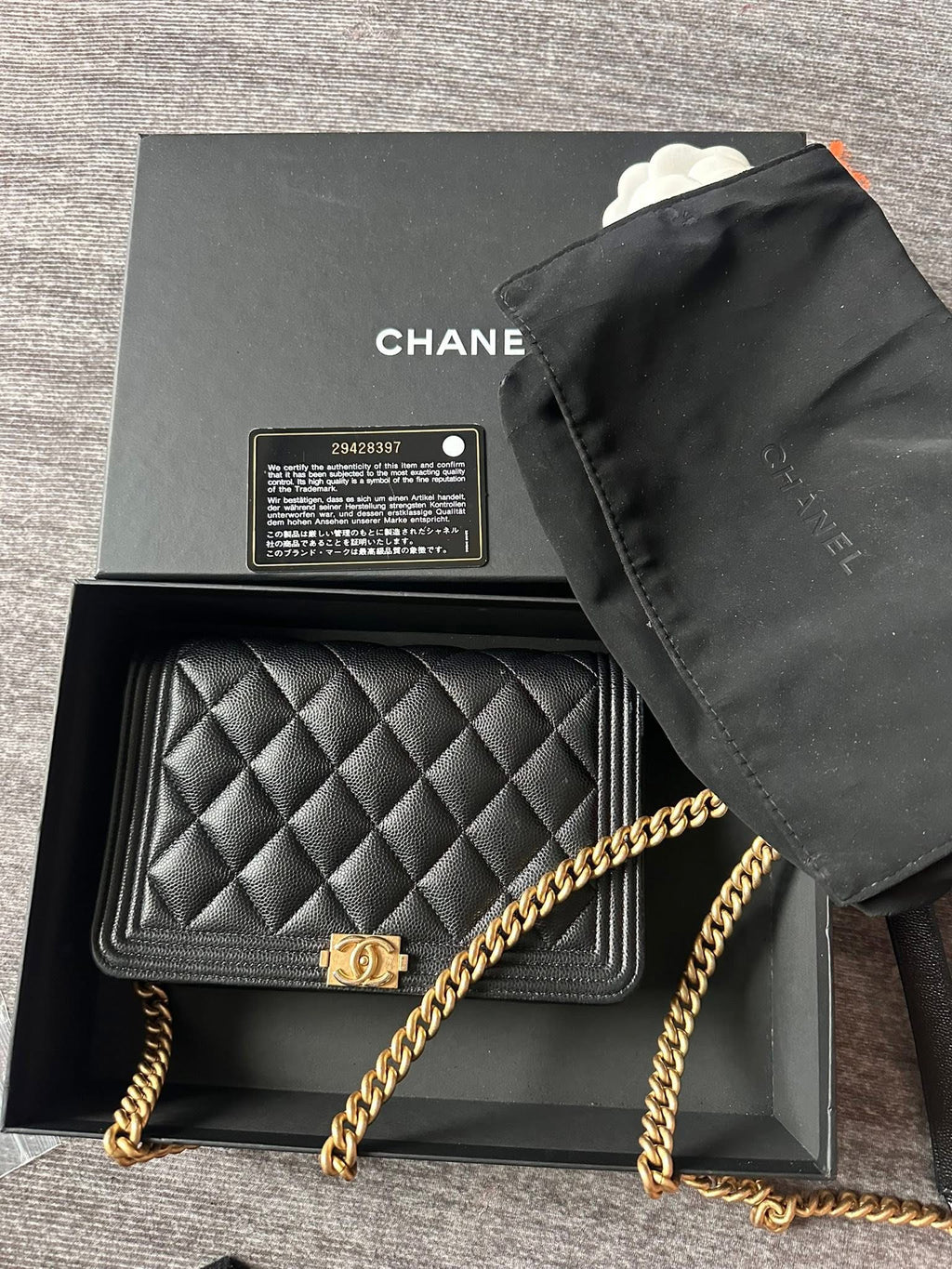 Chanel Boy Wallet on Chain Caviar Gold