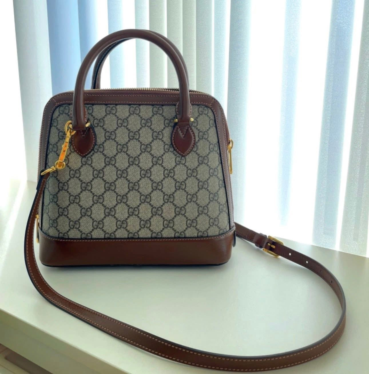 Gucci Horsebit Small Top Handle Bag – GG Supreme Canvas – Brown Leather Trim