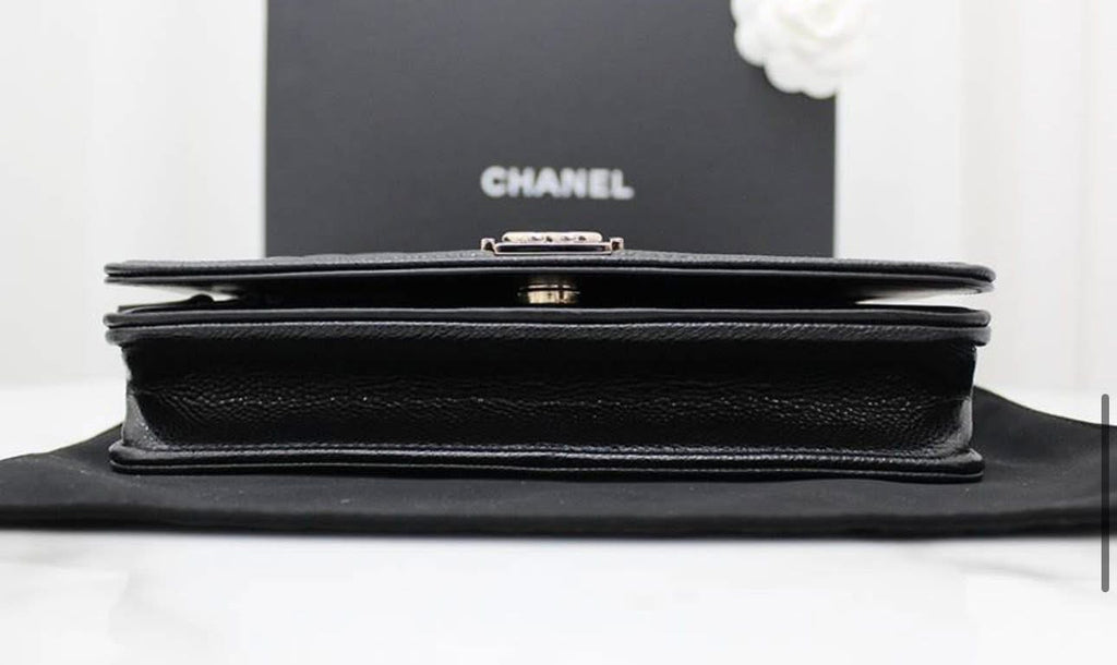 Chanel Boy Bag Chevron WOC – Black Caviar with Champagne Gold Hardware