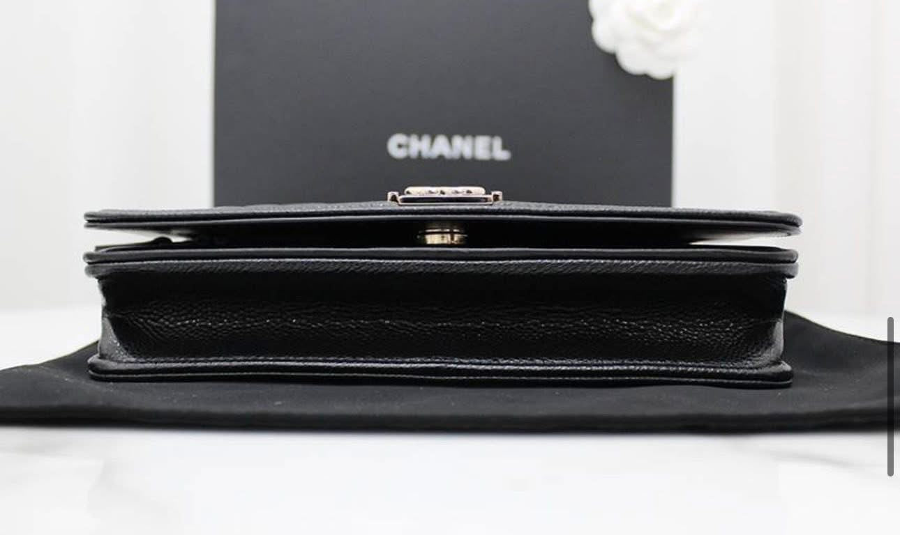 Chanel Boy Bag Chevron WOC – Black Caviar with Champagne Gold Hardware