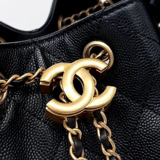 Chanel Vintage Quilted Bucket Bag – Black Caviar Leather, Gold-Tone Hardware