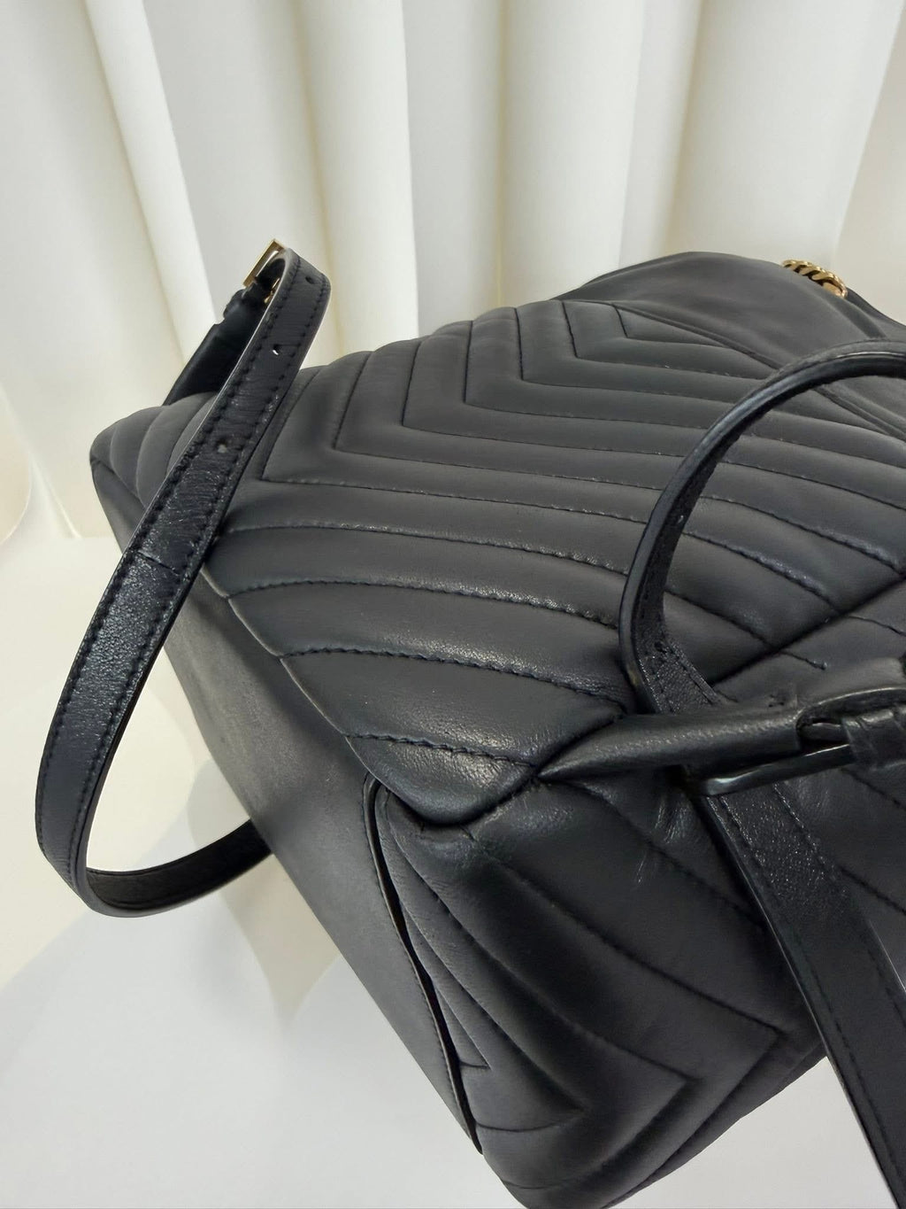 Saint Laurent YSL Chevron Bucket Backpack Black Gold