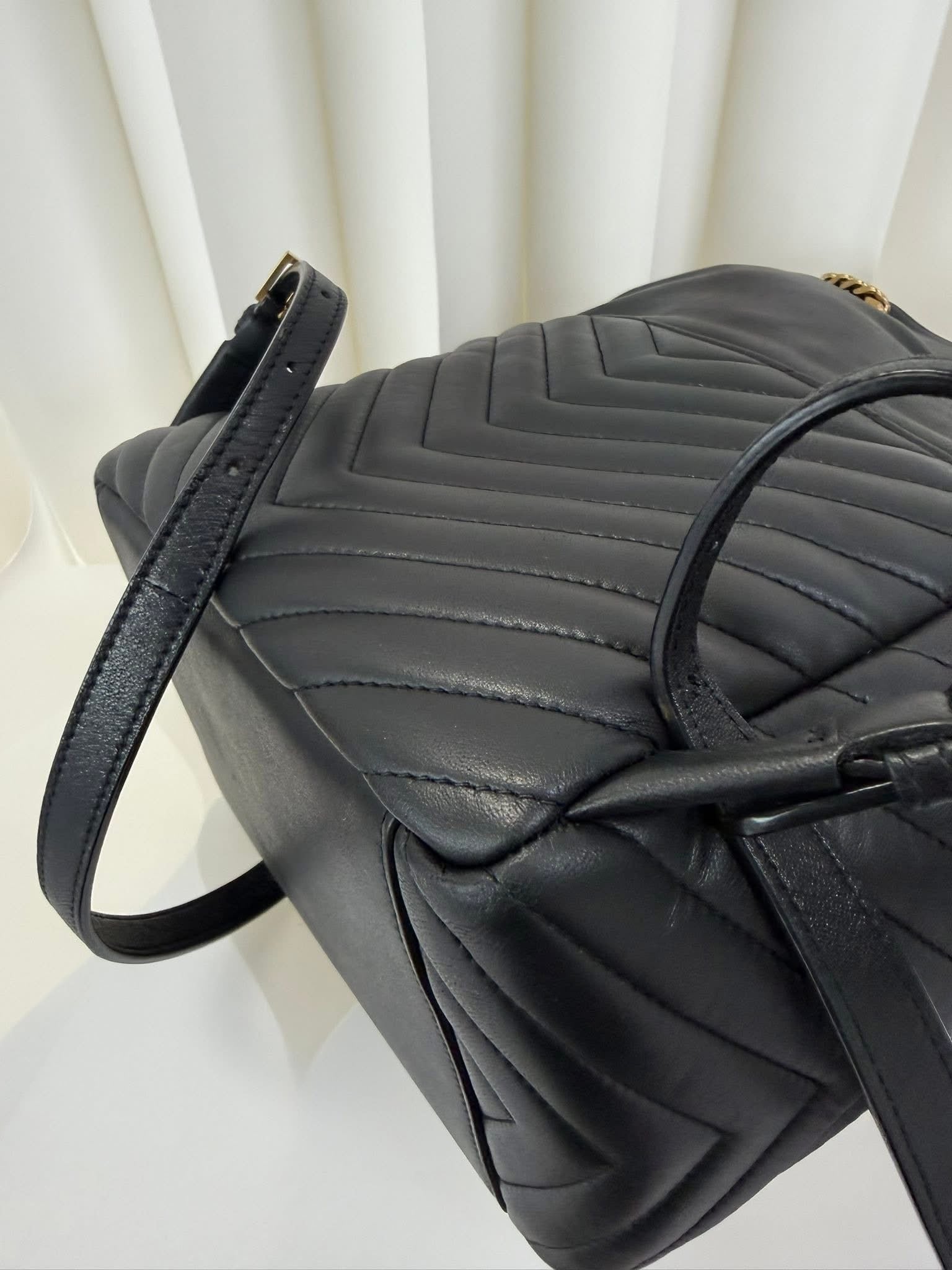 Saint Laurent YSL Chevron Bucket Backpack Black Gold