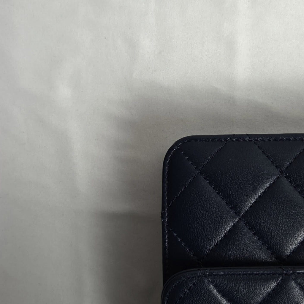 Chanel Calfskin Flap Chain Shoulder Bag Navy Gold