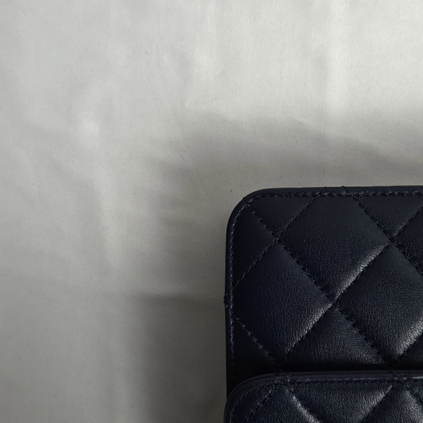 Chanel Calfskin Flap Chain Shoulder Bag Navy Gold