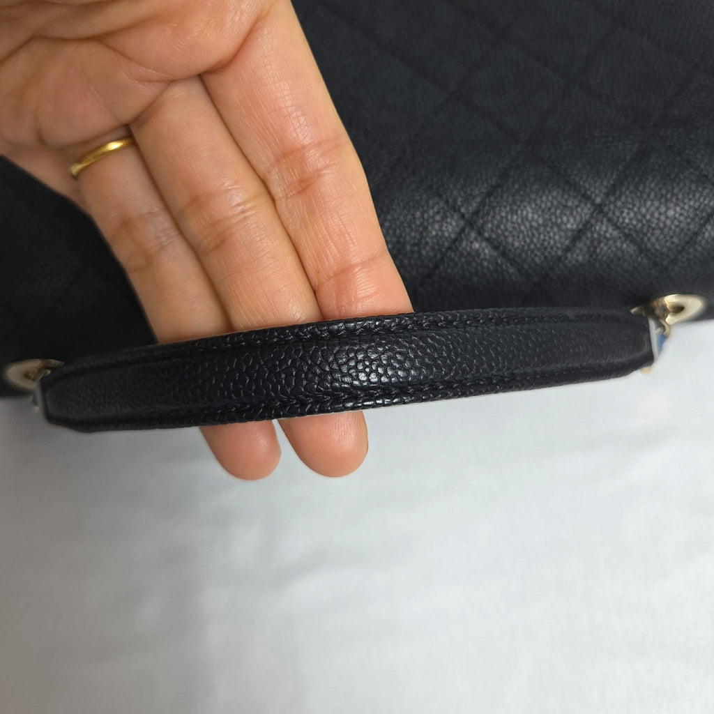 Chanel Chanel Handle & Crossbody Caviar Black Gold