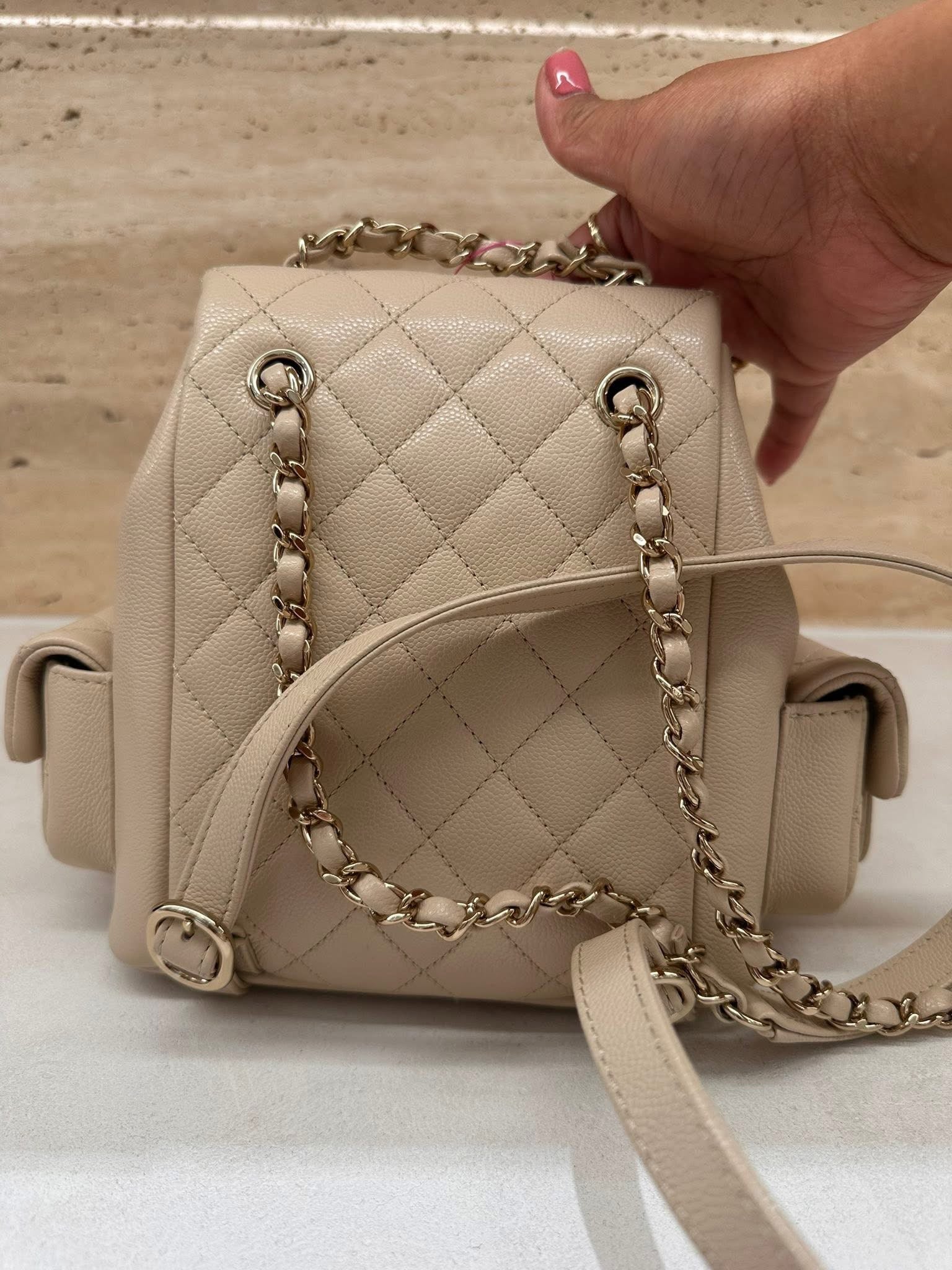 Chanel Small Backpack Microchip Champagne Gold