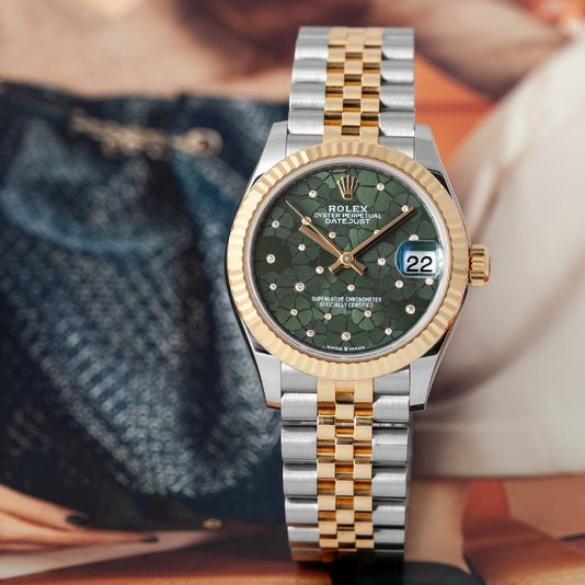 Rolex Datejust 31 – Olive Green Flower Motif, 24 Diamonds (278273)